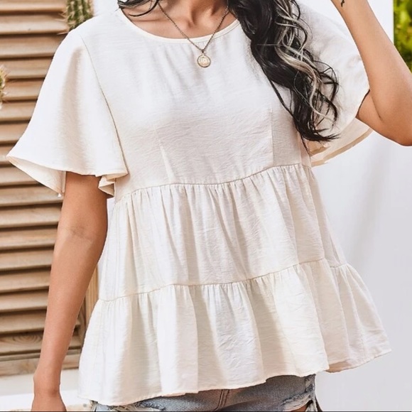 Cream peplum top - Picture 4 of 5